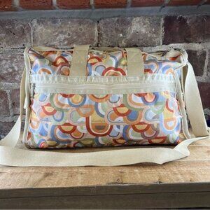 LeSportsac Harper Weekend Tote Crossbody Bag Multicolor Rainbow Geo Print RARE